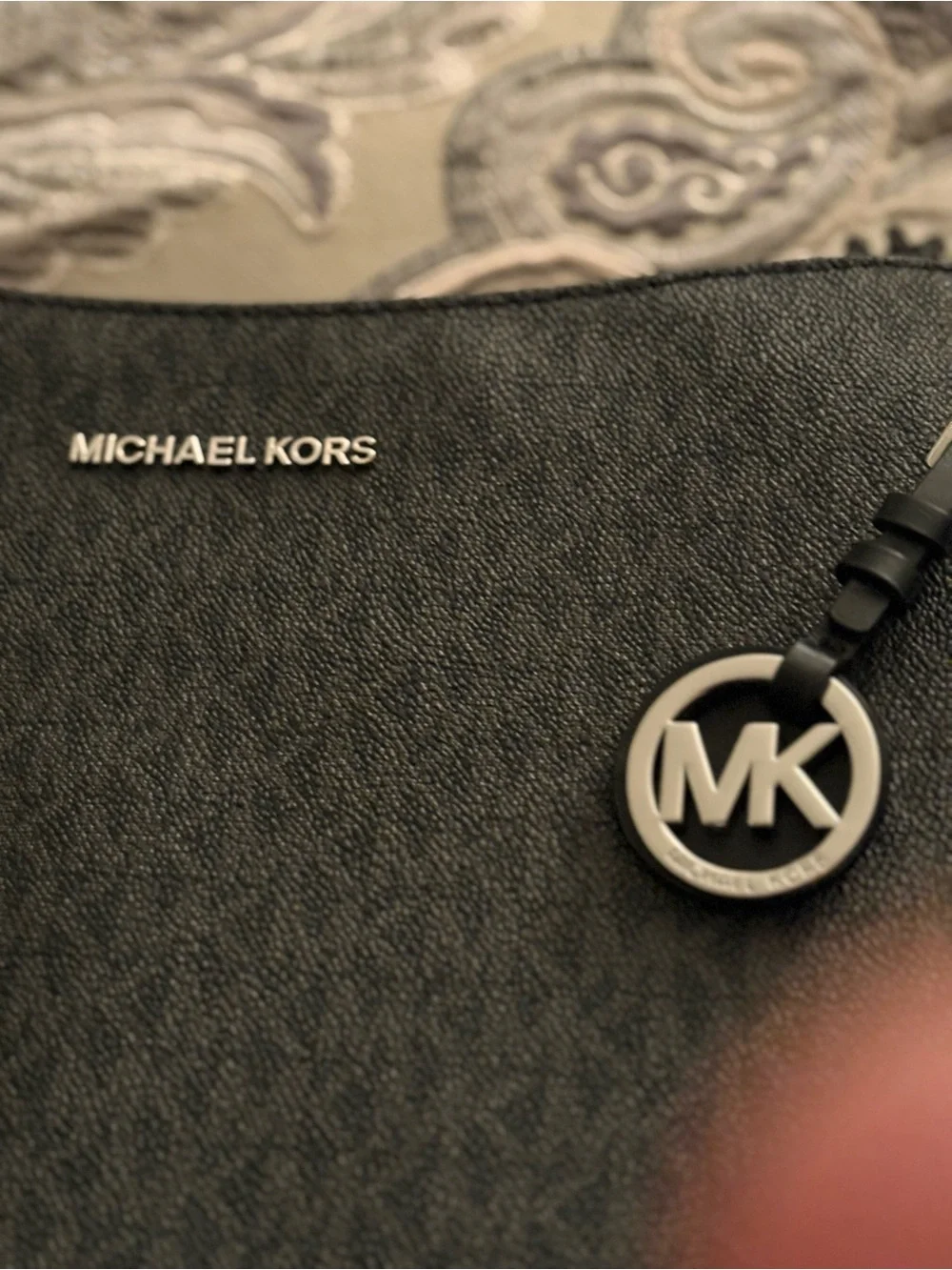 Michael Kors Jet Set Black Signature Crossbody Bag with Silver Hardware
